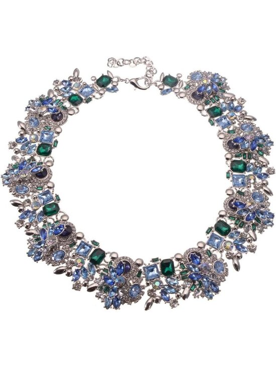 Jewelry - Glam Crystal Rhinestone Chunky Chain Choker Necklace - Vintage Bib Statement